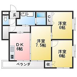 ハイビスカス 3DKの間取図画像