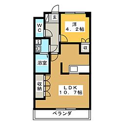 グランシャリオ 2階1LDKの間取り
