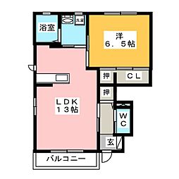 サンハイムヨシバA 1LDKの間取図画像