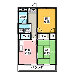 西里ハイツB 2DKの間取図画像