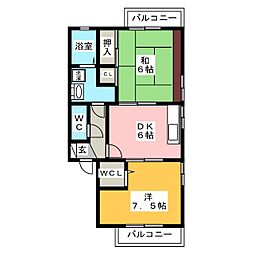 ヴィルヌーブ 2DKの間取図画像