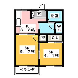コーポ大間A 2Kの間取図画像