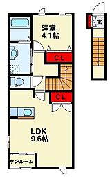 リバーサイドコート御開 1LDKの間取図画像