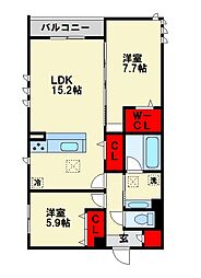 D-ROOM折尾駅前 2LDKの間取図画像