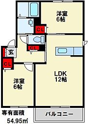 ヴィラ響B 2LDKの間取図画像