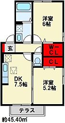 フラッターA 2DKの間取図画像