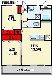 ヒルズ折尾 2LDKの間取図画像