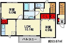 ニュークレストール・ノブA 2LDKの間取図画像