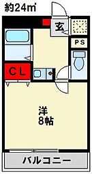 ヴィラアカデミア 1Kの間取図画像