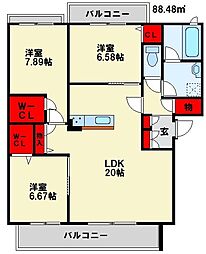 リバプール楠木 3LDKの間取図画像