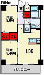 エミネント水巻駅前 2LDKの間取図画像