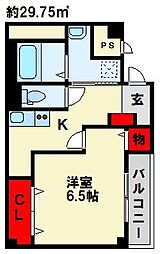 カサブランカ 1Kの間取図画像