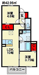 サンヒルズ愛坂A 2LDKの間取図画像