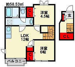 メルベーユ3 2LDKの間取図画像