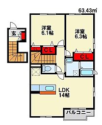 タウンコート学研台 2階