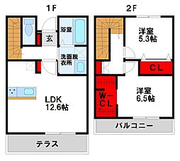 アルカサル吉木西 2LDKの間取図画像