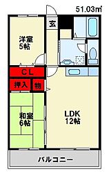 ベルハイツ水巻 2LDKの間取図画像