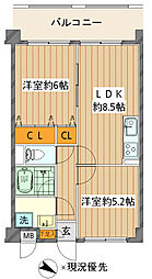 パルク三ッ沢 2LDKの間取図画像