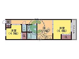 ビビッドフィールド大阪 2DKの間取図画像