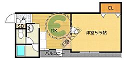 アベニュー西長居 1DKの間取図画像