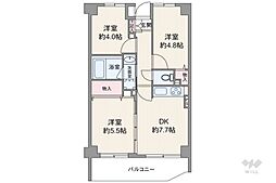 グリーンウェル宝塚B棟 3DKの間取図画像