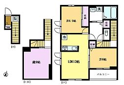 西武新宿線 西武柳沢駅 徒歩4分の賃貸アパート 2階2LDKの間取り