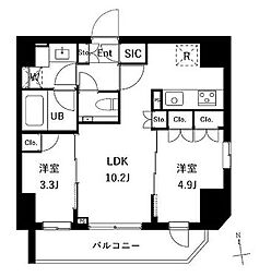 つくばエクスプレス 新御徒町駅 徒歩6分の賃貸マンション 7階2LDKの間取り