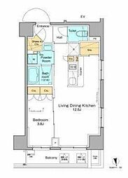 プラウドフラット浅草 2階1LDKの間取り