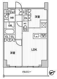 都営浅草線 蔵前駅 徒歩2分の賃貸マンション 15階2LDKの間取り