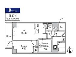 都営大江戸線 新御徒町駅 徒歩6分の賃貸マンション 7階2LDKの間取り