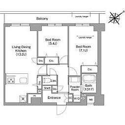 東武伊勢崎線 とうきょうスカイツリー駅 徒歩12分の賃貸マンション 7階2LDKの間取り
