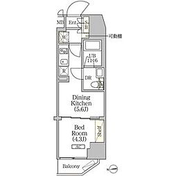JR総武線 浅草橋駅 徒歩4分の賃貸マンション 14階1DKの間取り