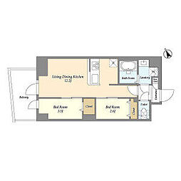 東武伊勢崎線 曳舟駅 徒歩10分の賃貸マンション 6階2LDKの間取り