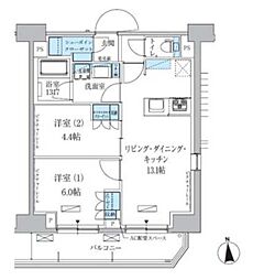 パークアクシス上野三丁目 11階2LDKの間取り