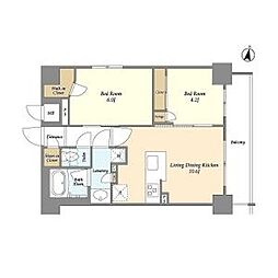 JR常磐線 南千住駅 徒歩2分の賃貸マンション 5階2LDKの間取り