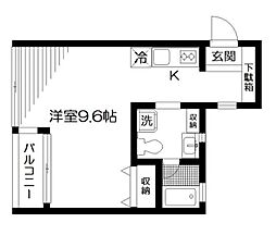 ガーデンコート i 2階ワンルームの間取り
