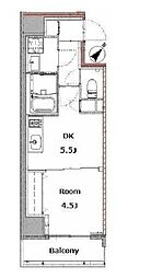 東京メトロ日比谷線 入谷駅 徒歩4分の賃貸マンション 5階1DKの間取り