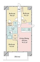 JR常磐線 南千住駅 徒歩12分の賃貸マンション 7階3LDKの間取り