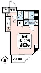 都営大江戸線 両国駅 徒歩3分の賃貸マンション 2階ワンルームの間取り