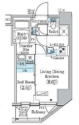PrimeBliss蔵前 1DKの間取図画像