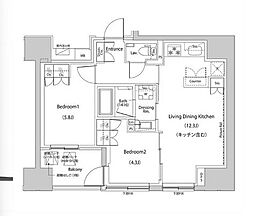 ザ・パークハビオ人形町レジデンス 2LDKの間取図画像