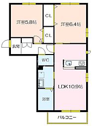 第六シンワマンション 2LDKの間取図画像