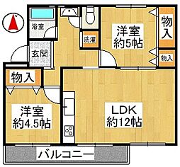 金剛団地第三住宅213号棟 2LDKの間取図画像