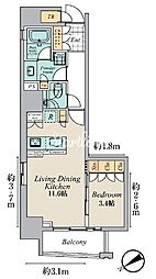 クレストコート清澄庭園 5階1LDKの間取り