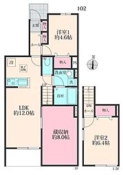 JR埼京線 与野本町駅 徒歩25分の賃貸アパート 1階2LDKの間取り