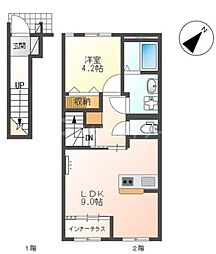 JR川越線 指扇駅 徒歩10分の賃貸アパート 2階1LDKの間取り