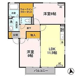 埼玉新都市交通 今羽駅 徒歩2分の賃貸アパート 1階2LDKの間取り