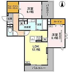 JR川越線 西大宮駅 徒歩14分の賃貸アパート 2階2LDKの間取り