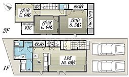 JR川越線 西大宮駅 徒歩12分の賃貸一戸建て 2階3LDKの間取り