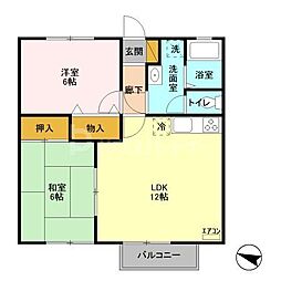 東武野田線 七里駅 徒歩15分の賃貸アパート 1階2LDKの間取り